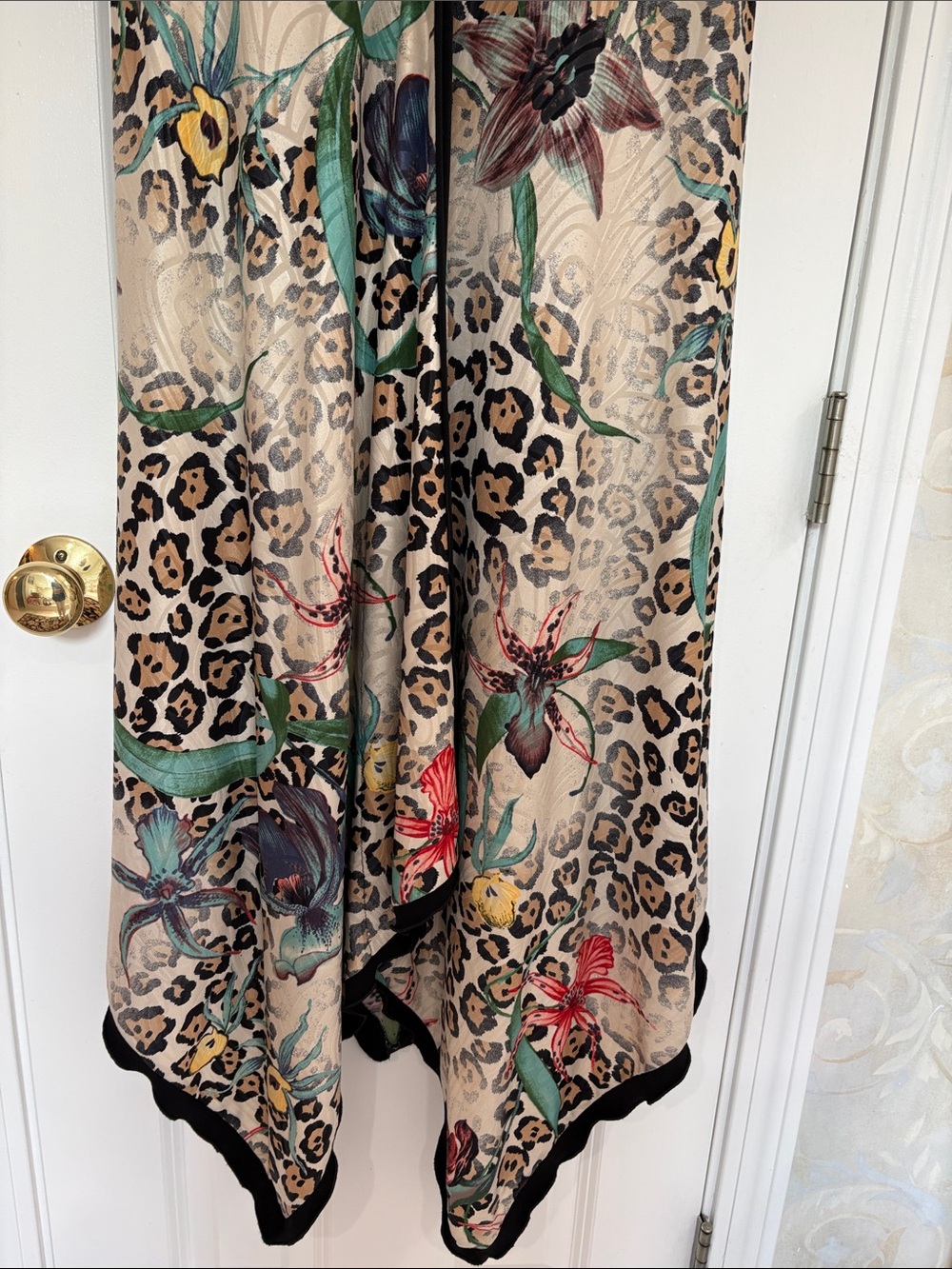 Joseph Ribkoff Vintage Leopard Floral Long Vest Dress in Beige with Black Trim - Picture 8 of 12
